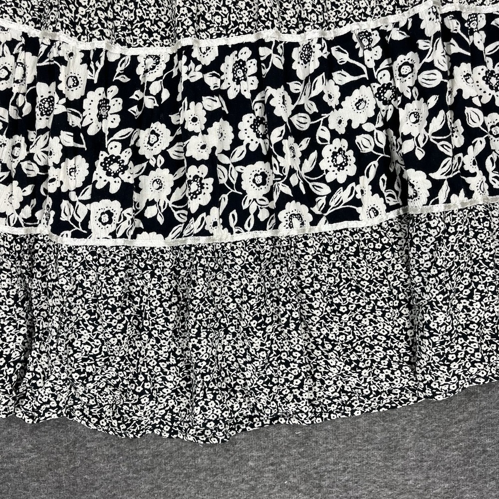 Vintage Cathy Daniels Peasant Skirt Size M Black White Floral Tiered Midi Boho - Picture 3 of 14